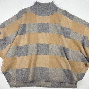 Made in Italy Merino Wool Cashmere Blend Plaid Poncho Sweater One Size Fits All